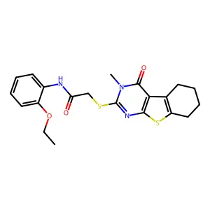 N-(2-ethoxyphenyl)-2-(3-methyl-4-oxo(3,5,6,7,8-pentahydrobenzo[b]thiopheno[2,3-d]pyrimidin-2-ylthio))acetamide structure