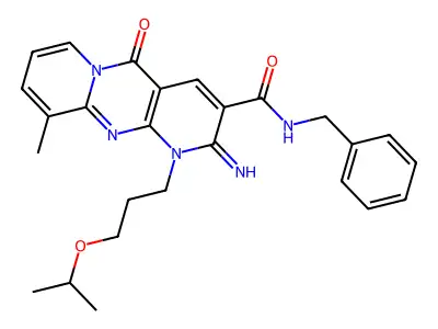 N-benzyl-6-imino-11-methyl-2-oxo-7-[3-(propan-2-yloxy)propyl]-1,7,9-triazatricyclo[8.4.0.0^{3,8}]tetradeca-3(8),4,9,11,13-pentaene-5-carboxamide structure