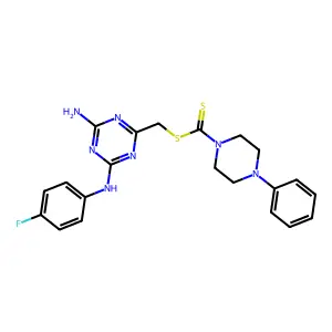 {4-amino-6-[(4-fluorophenyl)amino]-1,3,5-triazin-2-yl}methyl 4-phenylpiperazine-1-carbodithioate structure