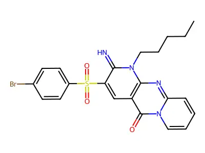 3-[(4-bromophenyl)sulfonyl]-2-imino-1-pentyl-1,2-dihydro-5H-dipyrido[1,2-a:2',3'-d]pyrimidin-5-one structure