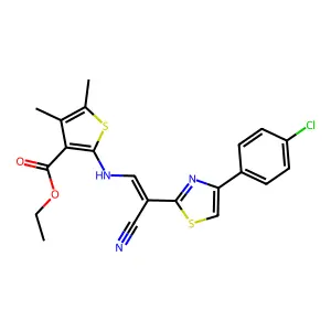 (Z)-ethyl 2-((2-(4-(4-chlorophenyl)thiazol-2-yl)-2-cyanovinyl)amino)-4,5-dimethylthiophene-3-carboxylate structure