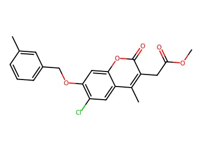 methyl {6-chloro-4-methyl-7-[(3-methylbenzyl)oxy]-2-oxo-2H-chromen-3-yl}acetate structure