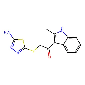 2-(5-Amino-[1,3,4]thiadiazol-2-ylsulfanyl)-1-(2-methyl-1H-indol-3-yl)-ethanone structure