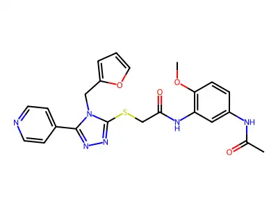 N-[5-(acetylamino)-2-methoxyphenyl]-2-[4-(2-furylmethyl)-5-(4-pyridyl)(1,2,4-t riazol-3-ylthio)]acetamide structure