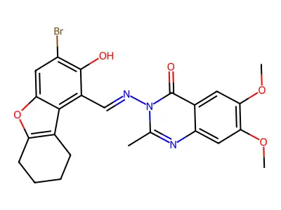 4(3H)-QUINAZOLINONE, 3-[[(3-BROMO-6,7,8,9-TETRAHYDRO-2-HYDROXY-1-DIBENZOFURANYL)METHYLENE]AMINO]-6,7-DIMETHOXY-2-METHYL- structure