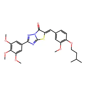(5Z)-5-[3-methoxy-4-(3-methylbutoxy)benzylidene]-2-(3,4,5-trimethoxyphenyl)[1,3]thiazolo[3,2-b][1,2,4]triazol-6(5H)-one structure