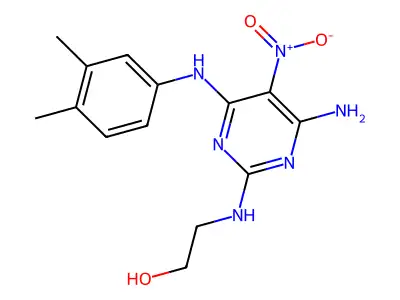 2-((4-Amino-6-((3,4-dimethylphenyl)amino)-5-nitropyrimidin-2-yl)amino)ethanol structure