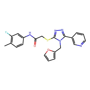 N-(3-fluoro-4-methylphenyl)-2-{[4-(furan-2-ylmethyl)-5-(pyridin-3-yl)-4H-1,2,4-triazol-3-yl]sulfanyl}acetamide structure
