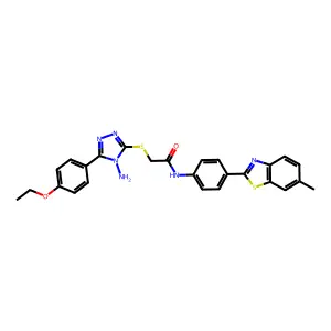 2-[4-amino-5-(4-ethoxyphenyl)(1,2,4-triazol-3-ylthio)]-N-[4-(6-methylbenzothia zol-2-yl)phenyl]acetamide structure