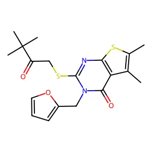 2-(3,3-Dimethyl-2-oxo-butylsulfanyl)-3-furan-2-ylmethyl-5,6-dimethyl-3H-thieno[2,3-d]pyrimidin-4-one structure