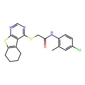 N-(4-chloro-2-methylphenyl)-2-(5,6,7,8-tetrahydro[1]benzothieno[2,3-d]pyrimidin-4-ylsulfanyl)acetamide structure
