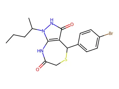 4-(4-bromophenyl)-1-pentan-2-yl-4,8-dihydro-2H-pyrazolo[3,4-e][1,4]thiazepine-3,7-dione structure