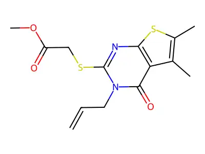 methyl {[5,6-dimethyl-4-oxo-3-(prop-2-en-1-yl)-3,4-dihydrothieno[2,3-d]pyrimidin-2-yl]sulfanyl}acetate structure