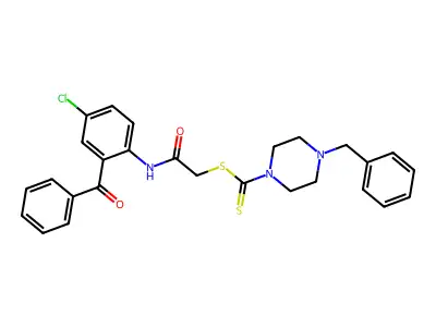 2-{[4-chloro-2-(phenylcarbonyl)phenyl]amino}-2-oxoethyl 4-benzylpiperazine-1-carbodithioate structure