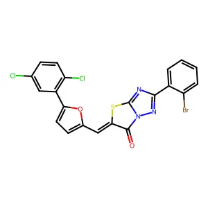 (5Z)-2-(2-bromophenyl)-5-{[5-(2,5-dichlorophenyl)furan-2-yl]methylidene}[1,3]thiazolo[3,2-b][1,2,4]triazol-6(5H)-one structure