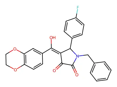 1-benzyl-4-(2,3-dihydro-1,4-benzodioxine-6-carbonyl)-5-(4-fluorophenyl)-3-hydroxy-2,5-dihydro-1H-pyrrol-2-one structure