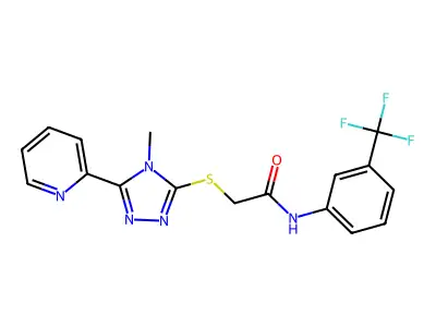 2-{[4-methyl-5-(pyridin-2-yl)-4H-1,2,4-triazol-3-yl]sulfanyl}-N-[3-(trifluoromethyl)phenyl]acetamide structure