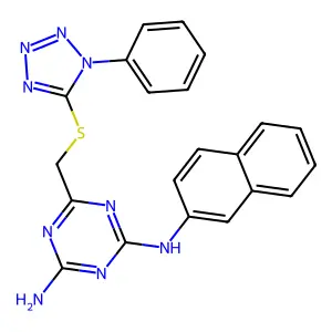 N-2-naphthalenyl-6-(((1-phenyl-1H-tetrazol-5-yl)sulfanyl)methyl)-1,3,5-triazine-2,4-diamine structure