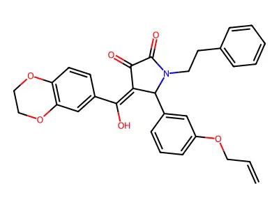 4-(2,3-dihydro-1,4-benzodioxine-6-carbonyl)-3-hydroxy-1-(2-phenylethyl)-5-[3-(prop-2-en-1-yloxy)phenyl]-2,5-dihydro-1H-pyrrol-2-one structure