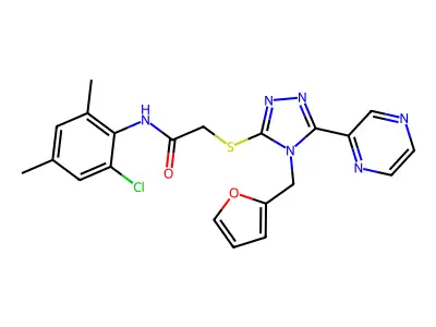 N-(2-chloro-4,6-dimethylphenyl)-2-{[4-(furan-2-ylmethyl)-5-(pyrazin-2-yl)-4H-1,2,4-triazol-3-yl]sulfanyl}acetamide structure