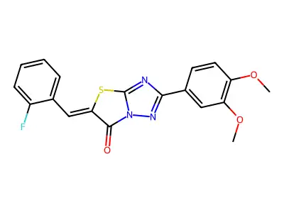 (5Z)-2-(3,4-dimethoxyphenyl)-5-(2-fluorobenzylidene)[1,3]thiazolo[3,2-b][1,2,4]triazol-6(5H)-one structure