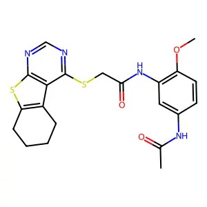 N-[5-(acetylamino)-2-methoxyphenyl]-2-(5,6,7,8-tetrahydro[1]benzothieno[2,3-d]pyrimidin-4-ylsulfanyl)acetamide structure