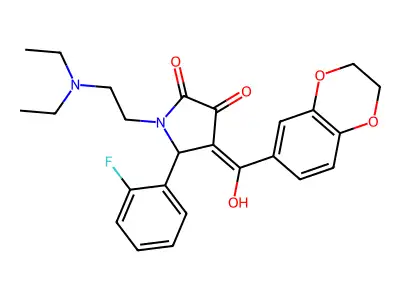 1-(2-diethylaminoethyl)-4-[2,3-dihydro-1,4-benzodioxin-6-yl(hydroxy)methylidene]-5-(2-fluorophenyl)pyrrolidine-2,3-dione structure