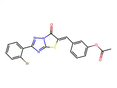 3-{(Z)-[2-(2-bromophenyl)-6-oxo[1,3]thiazolo[3,2-b][1,2,4]triazol-5(6H)-ylidene]methyl}phenyl acetate structure