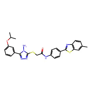 2-{4-amino-5-[3-(methylethoxy)phenyl](1,2,4-triazol-3-ylthio)}-N-[4-(6-methylb enzothiazol-2-yl)phenyl]acetamide structure