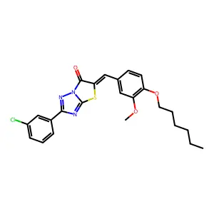 (5Z)-2-(3-chlorophenyl)-5-[4-(hexyloxy)-3-methoxybenzylidene][1,3]thiazolo[3,2-b][1,2,4]triazol-6(5H)-one structure