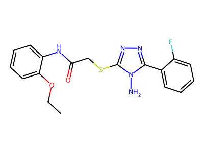 2-[4-amino-5-(2-fluorophenyl)(1,2,4-triazol-3-ylthio)]-N-(2-ethoxyphenyl)aceta mide structure