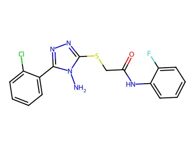 2-((4-amino-5-(2-chlorophenyl)-4H-1,2,4-triazol-3-yl)thio)-N-(2-fluorophenyl)acetamide structure