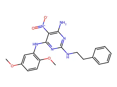 N4-(2,5-dimethoxyphenyl)-5-nitro-N2-phenethylpyrimidine-2,4,6-triamine structure