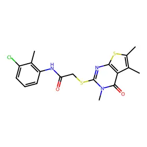 N-(3-chloro-2-methylphenyl)-2-(3,5,6-trimethyl-4-oxo(3-hydrothiopheno[2,3-d]py rimidin-2-ylthio))acetamide structure