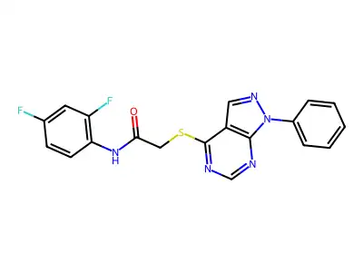 N-(2,4-difluorophenyl)-2-((1-phenyl-1H-pyrazolo[3,4-d]pyrimidin-4-yl)thio)acetamide structure