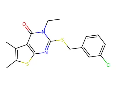 2-((3-Chlorobenzyl)thio)-3-ethyl-5,6-dimethylthieno(2,3-D)pyrimidin-4(3H)-one structure
