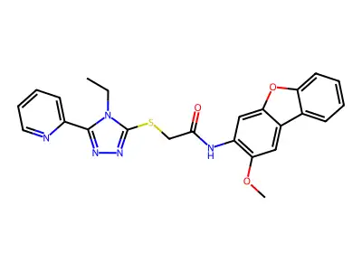 2-{[4-Ethyl-5-(2-pyridinyl)-4H-1,2,4-triazol-3-yl]sulfanyl}-N-(2-methoxydibenzo[b,d]furan-3-yl)acetamide structure