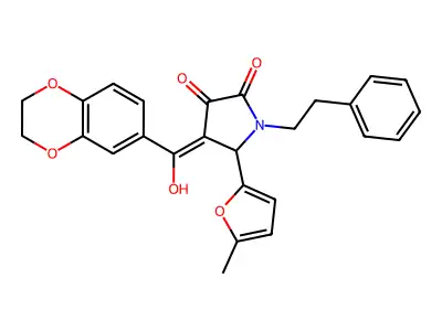 4-(2,3-dihydro-1,4-benzodioxine-6-carbonyl)-3-hydroxy-5-(5-methylfuran-2-yl)-1-(2-phenylethyl)-2,5-dihydro-1H-pyrrol-2-one structure