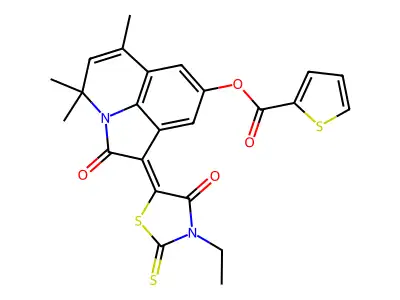 (1Z)-1-(3-ethyl-4-oxo-2-thioxo-1,3-thiazolidin-5-ylidene)-4,4,6-trimethyl-2-oxo-1,2-dihydro-4H-pyrrolo[3,2,1-ij]quinolin-8-yl thiophene-2-carboxylate structure