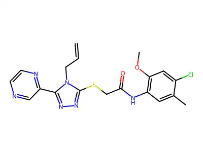 N-(4-chloro-2-methoxy-5-methylphenyl)-2-(4-prop-2-enyl-5-pyrazin-2-yl(1,2,4-tr iazol-3-ylthio))acetamide structure