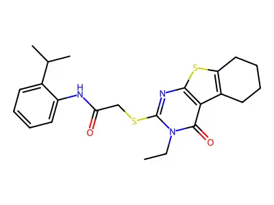 2-((3-Ethyl-4-oxo-3,4,5,6,7,8-hexahydrobenzo[4,5]thieno[2,3-d]pyrimidin-2-yl)thio)-N-(2-isopropylphenyl)acetamide structure