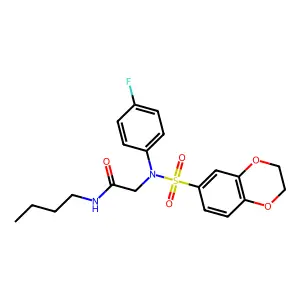 N-butyl-2-[(2,3-dihydro-1,4-benzodioxin-6-ylsulfonyl)-4-fluoroanilino]acetamide structure