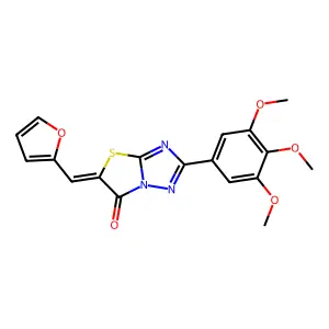 (5Z)-5-(furan-2-ylmethylidene)-2-(3,4,5-trimethoxyphenyl)[1,3]thiazolo[3,2-b][1,2,4]triazol-6(5H)-one structure