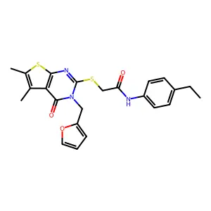 N-(4-ethylphenyl)-2-{[3-(furan-2-ylmethyl)-5,6-dimethyl-4-oxo-3,4-dihydrothieno[2,3-d]pyrimidin-2-yl]sulfanyl}acetamide structure