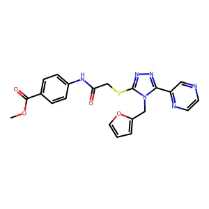 methyl 4-[({[4-(furan-2-ylmethyl)-5-(pyrazin-2-yl)-4H-1,2,4-triazol-3-yl]sulfanyl}acetyl)amino]benzoate structure