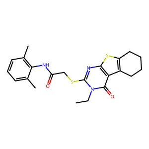 N-(2,6-Dimethylphenyl)-2-((3-ethyl-4-oxo-3,4,5,6,7,8-hexahydrobenzo[4,5]thieno[2,3-d]pyrimidin-2-yl)thio)acetamide structure