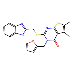2-[(1H-benzimidazol-2-ylmethyl)sulfanyl]-3-(furan-2-ylmethyl)-5,6-dimethylthieno[2,3-d]pyrimidin-4(3H)-one structure