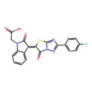 {(3Z)-3-[2-(4-fluorophenyl)-6-oxo[1,3]thiazolo[3,2-b][1,2,4]triazol-5(6H)-ylidene]-2-oxo-2,3-dihydro-1H-indol-1-yl}acetic acid structure