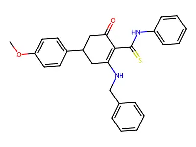 2-(benzylamino)-4-(4-methoxyphenyl)-6-oxo-N-phenylcyclohexene-1-carbothioamide structure