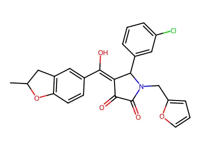 5-(3-chlorophenyl)-1-(furan-2-ylmethyl)-4-[hydroxy-(2-methyl-2,3-dihydro-1-benzofuran-5-yl)methylidene]pyrrolidine-2,3-dione structure